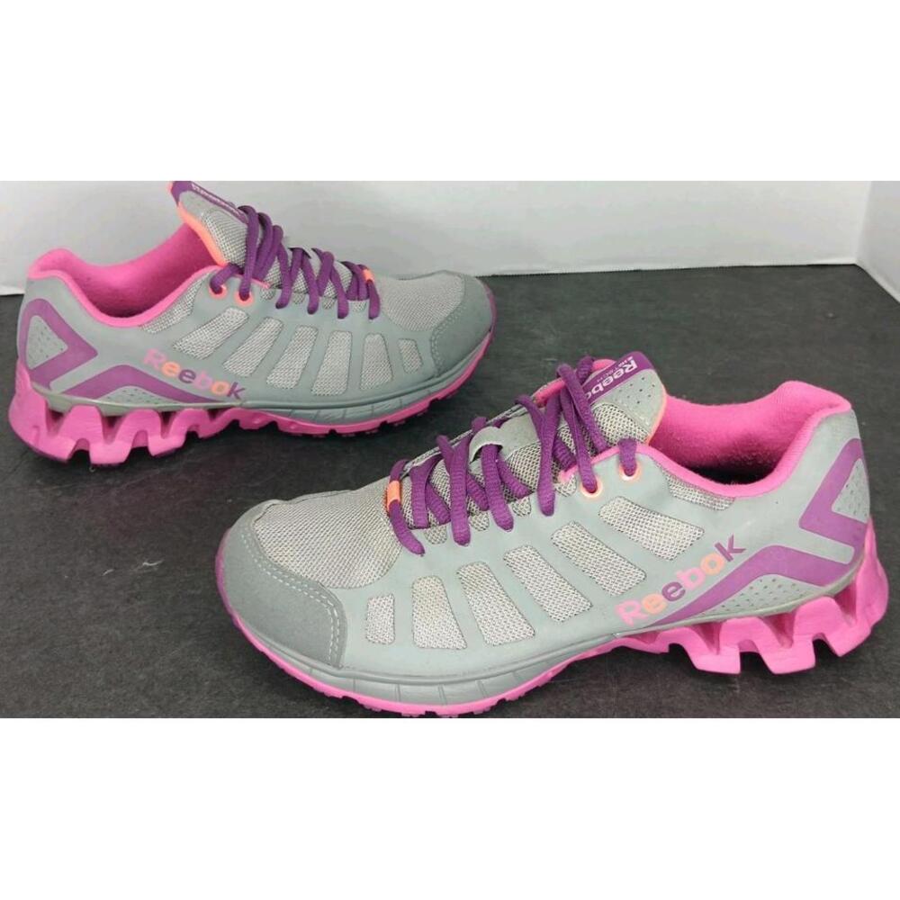 Reebok ZigTech V45666 Youth Size 4.5 Athletic Running Shoes Gray, Pink, Purple